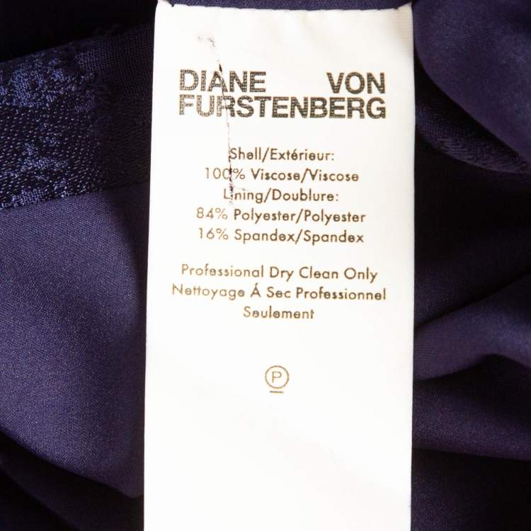 Pre Owned Diane Von Furstenberg Navy Blue Jacquard Maxi Wrap Dress L