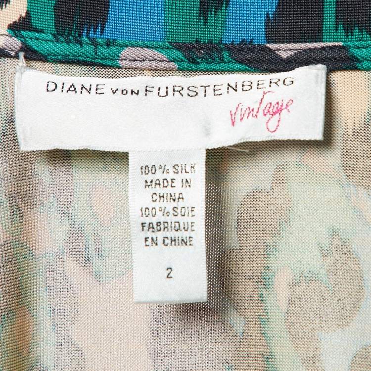 Pre Owned Diane Von Furstenberg Vintage Green Leopard Print Silk Judy Wrap Dress S
