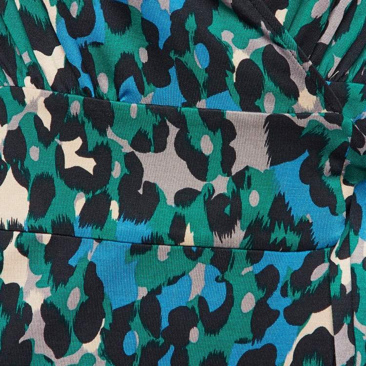 Pre Owned Diane Von Furstenberg Vintage Green Leopard Print Silk Judy Wrap Dress S