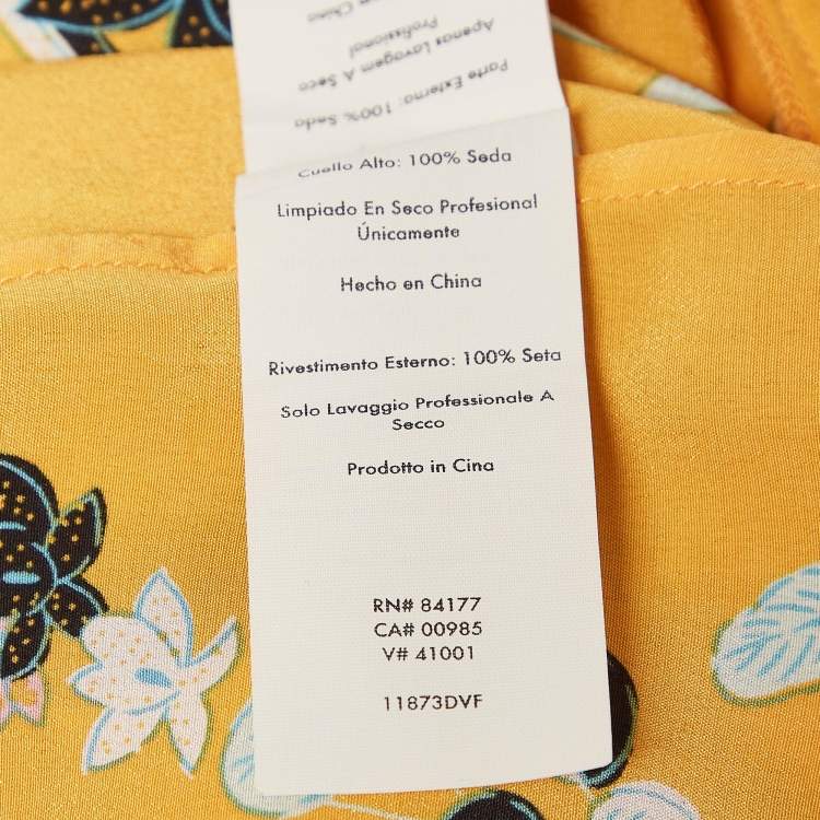 Pre Owned Diane Von Furstenberg Yellow Floral Print Silk Crop Wrap Shirt L