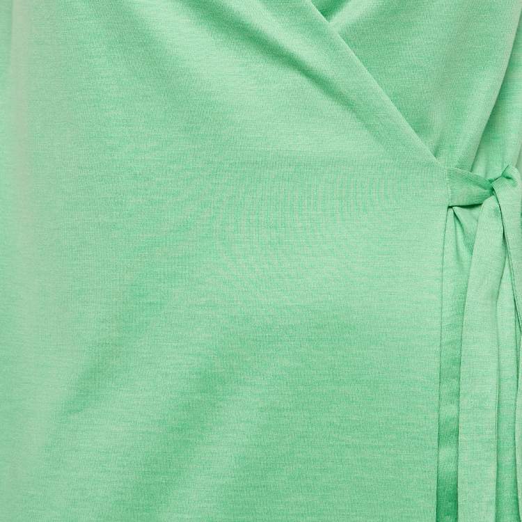 Pre Owned Diane Von Furstenberg Green Silk & Cotton Knit Wrap Dress XS