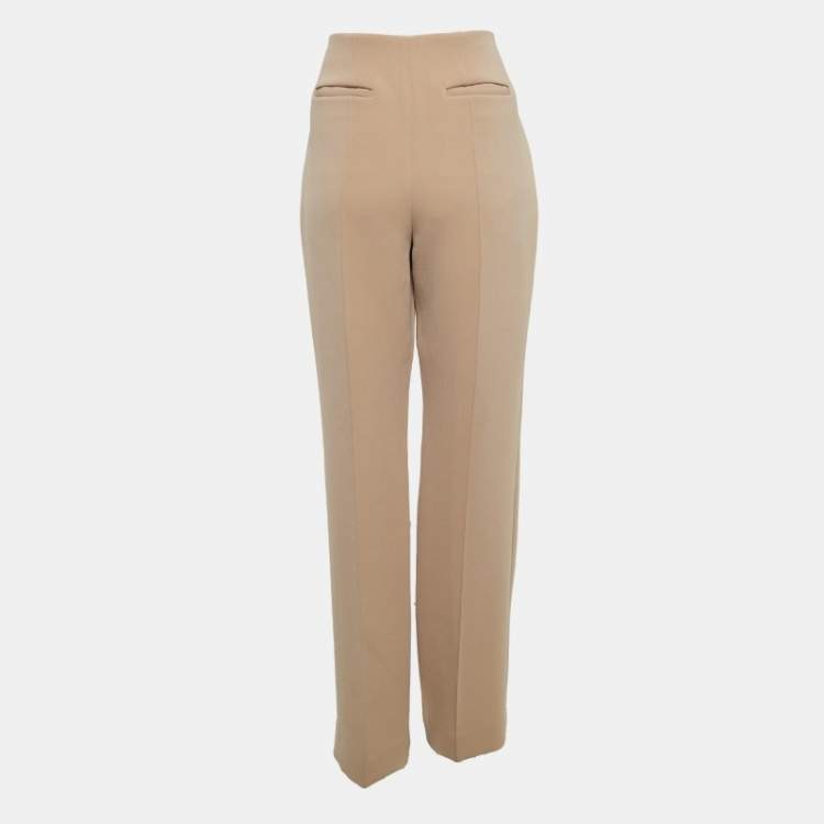 Pre Owned Diane Von Furstenberg Tan Brown Stretch Crepe High-Rise Trousers M