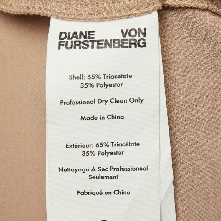 Pre Owned Diane Von Furstenberg Tan Brown Stretch Crepe High-Rise Trousers M