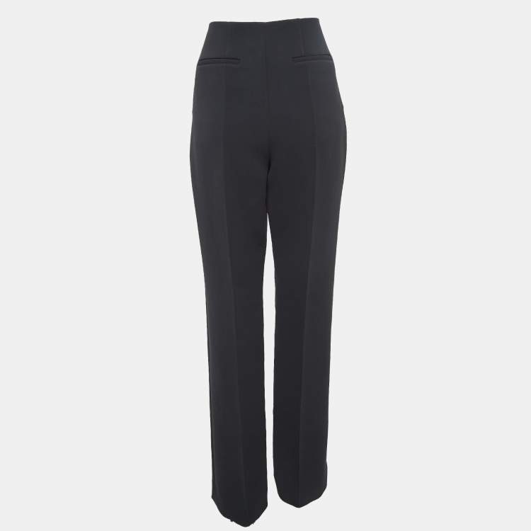 Pre Owned Diane Von Furstenberg Black Stretch Crepe High-Rise Trousers M