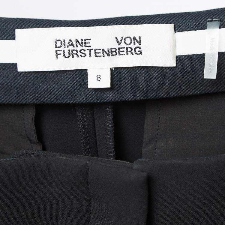 Pre Owned Diane Von Furstenberg Black Stretch Crepe High-Rise Trousers M