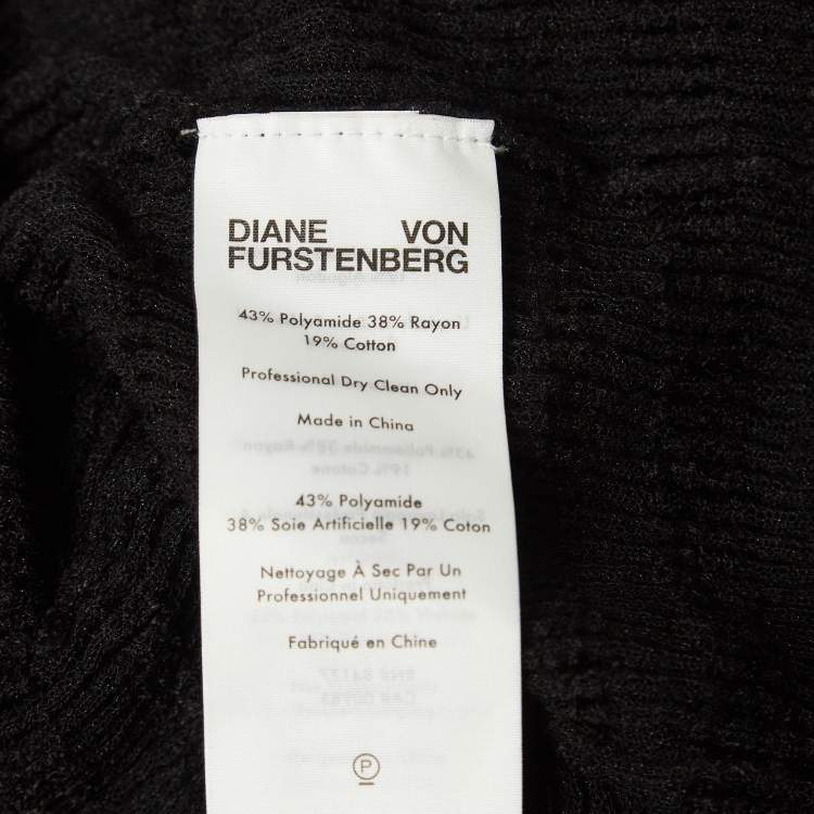 Pre Owned Diane Von Furstenberg Black Patterned Knit Sweater Top M