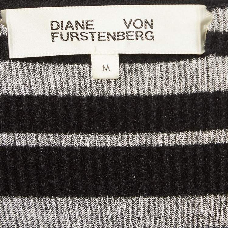 Pre Owned Diane Von Furstenberg Black Patterned Knit Sweater Top M