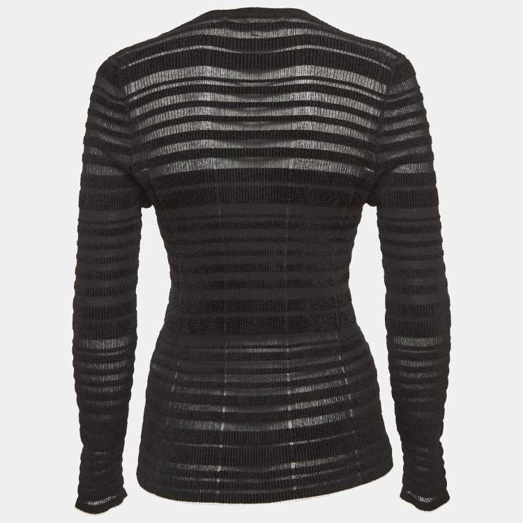 Pre Owned Diane Von Furstenberg Black Patterned Knit Sweater Top M
