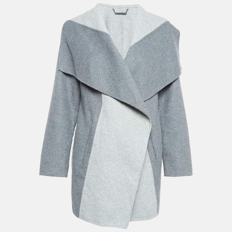 Pre Owned Diane Von Furstenberg Grey Wool Blend Open Front Overcoat L