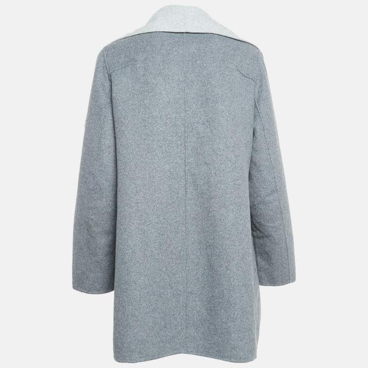 Pre Owned Diane Von Furstenberg Grey Wool Blend Open Front Overcoat L