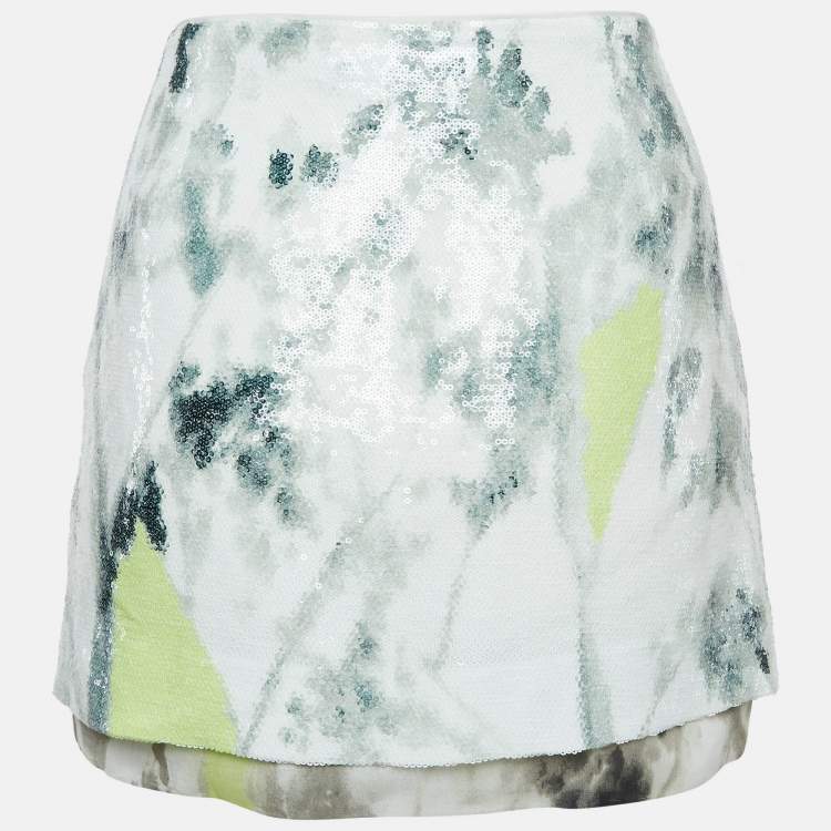 Pre Owned Diane Von Furstenberg Green Sequin Mini Skirt M
