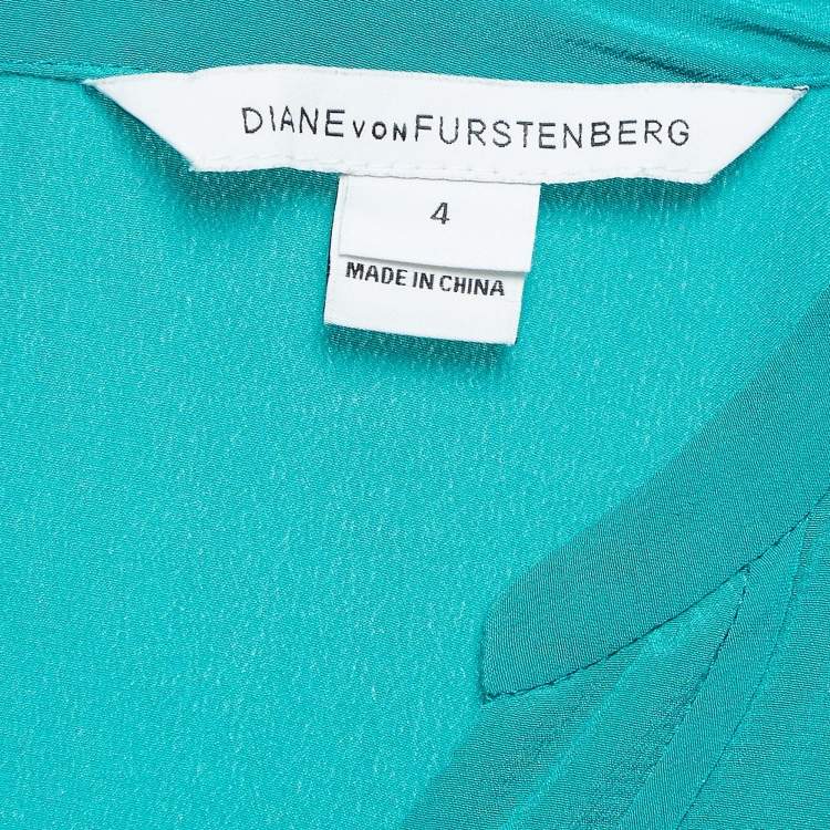 Pre Owned Diane Von Furstenberg Green Silk Crepe Neck Tie Short Dress S