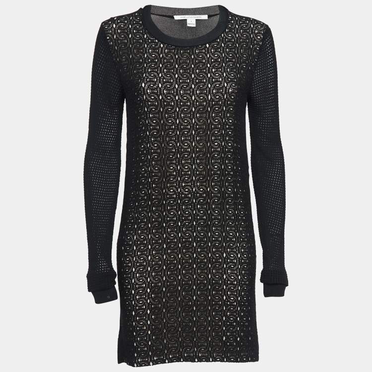 Pre Owned Diane Von Furstenberg Black Lace & Jersey Mini Dress S