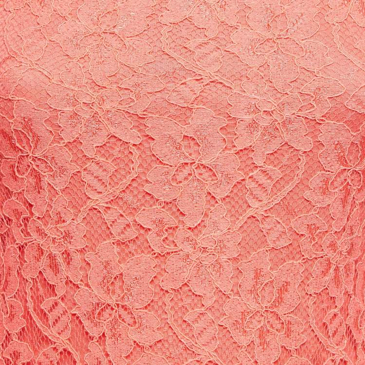 Pre Owned Diane Von Furstenberg Coral Pink Lace Long Sleeve Mini Dress S