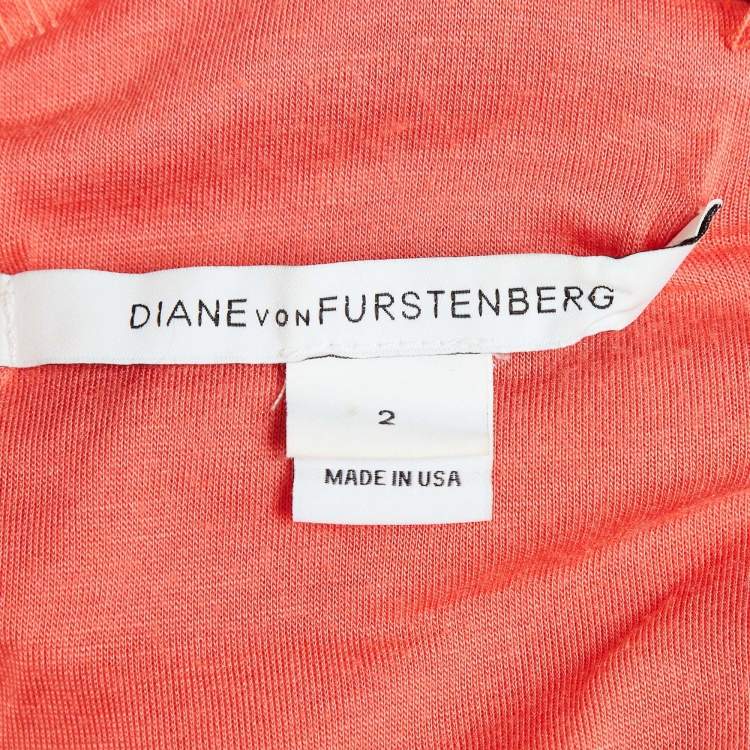Pre Owned Diane Von Furstenberg Coral Pink Lace Long Sleeve Mini Dress S