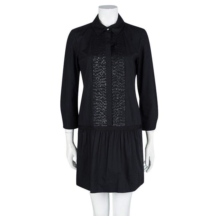 Pre Owned Diane Von Furstenberg Amy Lu Black Sequin Pintuck Detail Long Sleeve Dress M