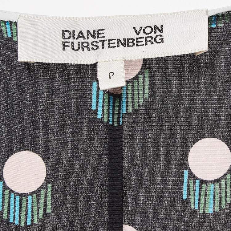 Pre Owned Diane Von Furstenberg Black Printed Tie-Up Crop Top S
