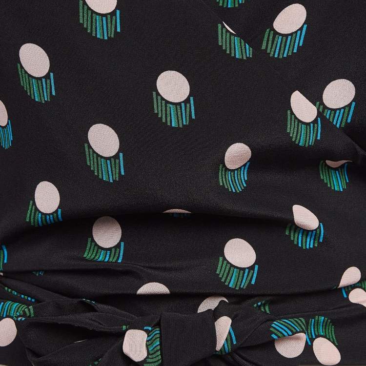 Pre Owned Diane Von Furstenberg Black Printed Tie-Up Crop Top S