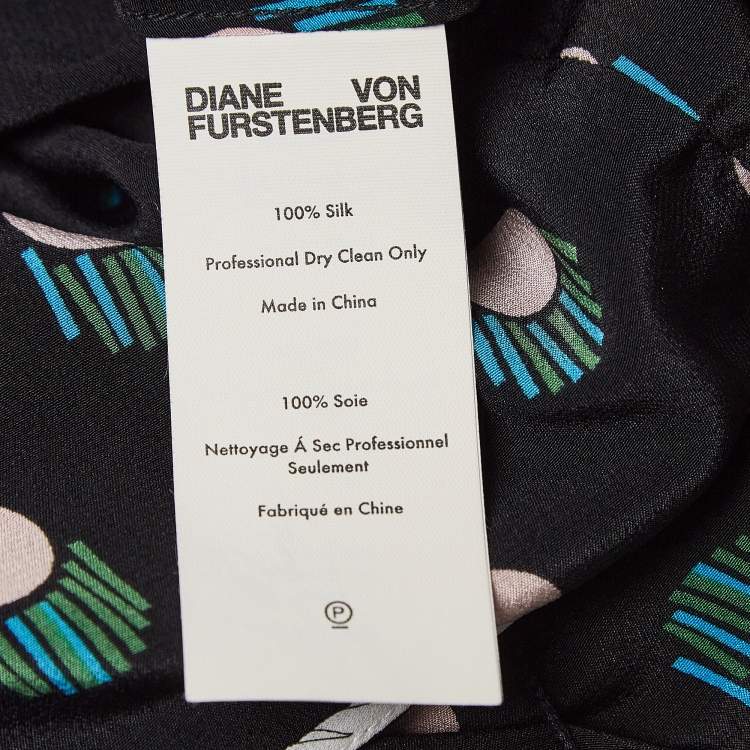 Pre Owned Diane Von Furstenberg Black Printed Tie-Up Crop Top S