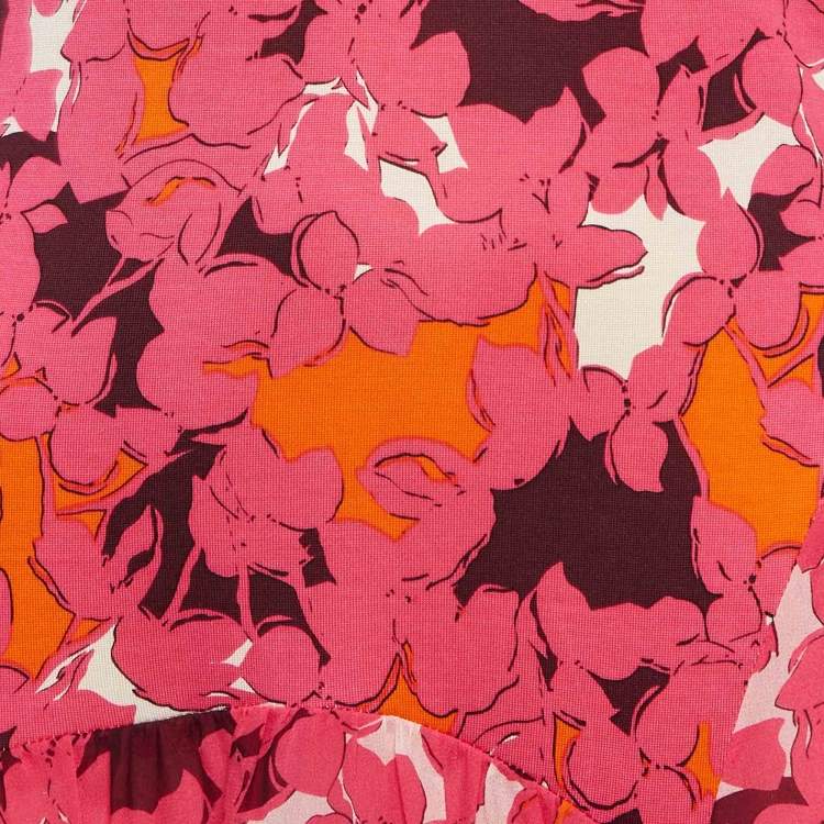 Pre Owned Diane Von Furstenberg Pink Eden Garden Print Jersey and Silk Davina Maxi Dress M