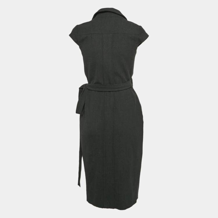 Pre Owned Diane Von Furstenberg Dark Grey Worsted Wool Griffith Wrap Dress M