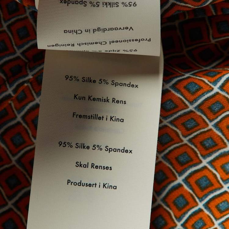 Pre Owned Diane Von Furstenberg Orange Printed Silk Shirt Dress M