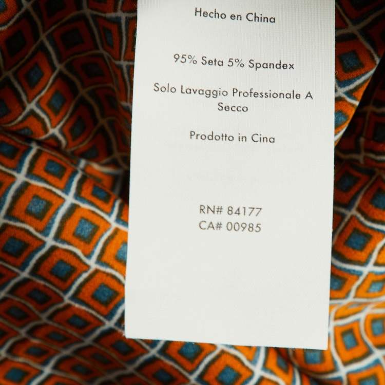 Pre Owned Diane Von Furstenberg Orange Printed Silk Shirt Dress M