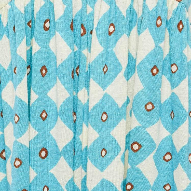 Pre Owned Diane Von Furstenberg Cream Printed Linen Blend Knit Halter Neck Franz Maxi Dress M