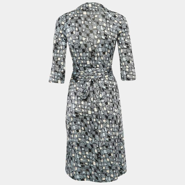 Pre Owned Diane Von Furstenberg Blue Printed Silk Jersey Wrap Dress M