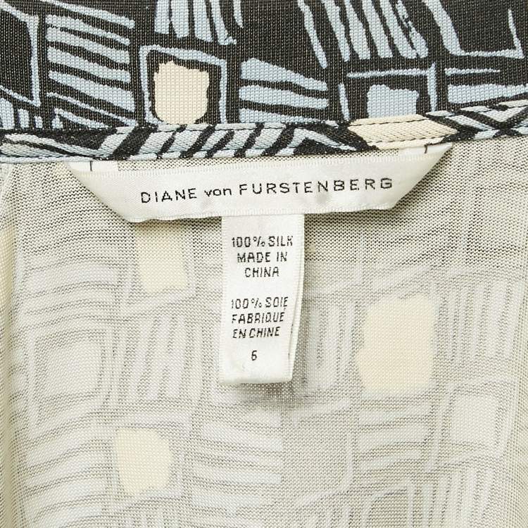 Pre Owned Diane Von Furstenberg Blue Printed Silk Jersey Wrap Dress M