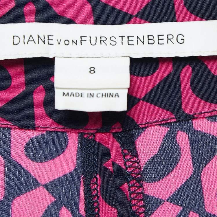 Pre Owned Diane Von Furstenberg Pink/Blue Printed Silk Petunia Pants M