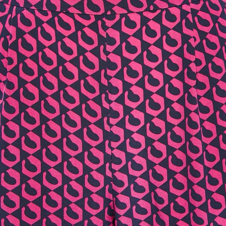Pre Owned Diane Von Furstenberg Pink/Blue Printed Silk Petunia Pants M