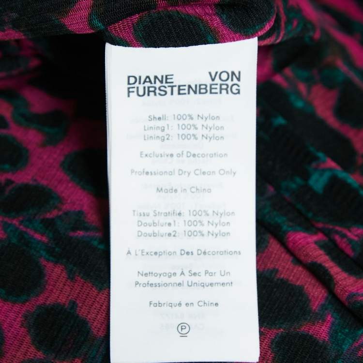 مملوكة مسبقًا Diane Von Furstenberg Pink Leopard Print Stretch Mesh Ruched Midi Dress S