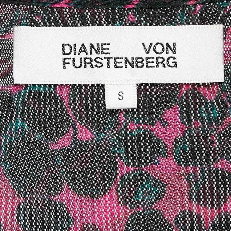 مملوكة مسبقًا Diane Von Furstenberg Pink Leopard Print Stretch Mesh Ruched Midi Dress S