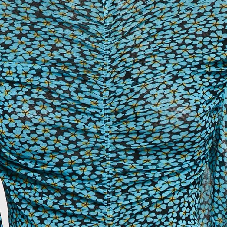 Pre Owned Diane Von Furstenberg Blue Floral Print Jersey Olivia Midi Dress XS