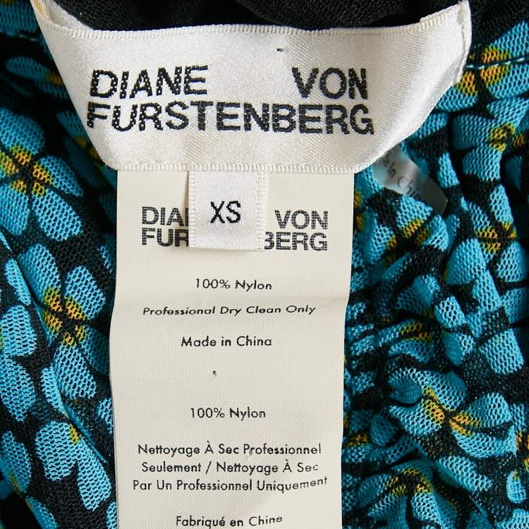 Pre Owned Diane Von Furstenberg Blue Floral Print Jersey Olivia Midi Dress XS