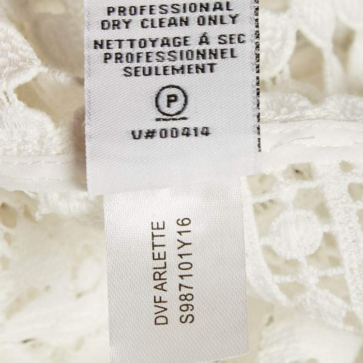 Pre Owned Diane Von Furstenberg White Guipure Lace Arlette Jacket M