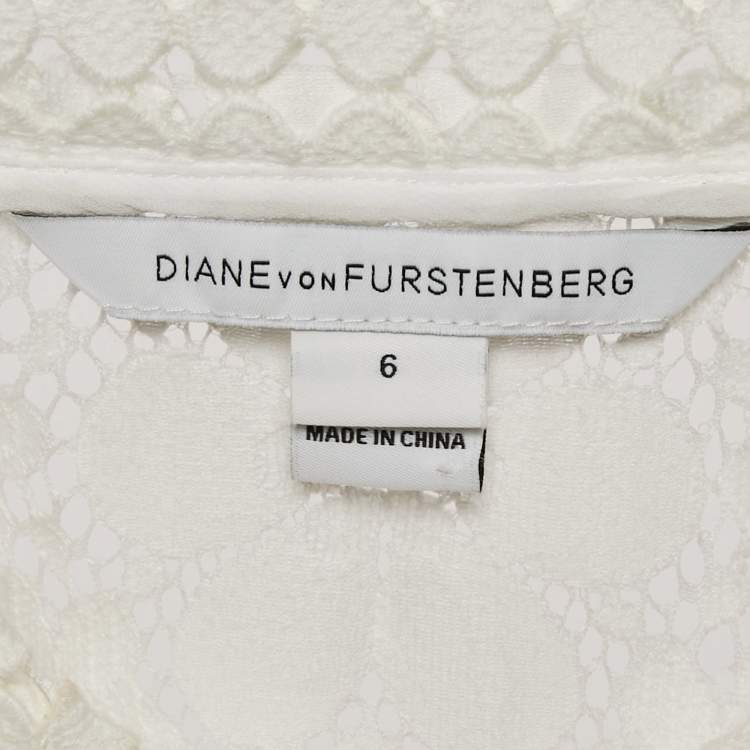 Pre Owned Diane Von Furstenberg White Guipure Lace Arlette Jacket M