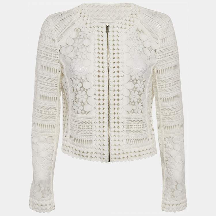 Pre Owned Diane Von Furstenberg White Guipure Lace Arlette Jacket M