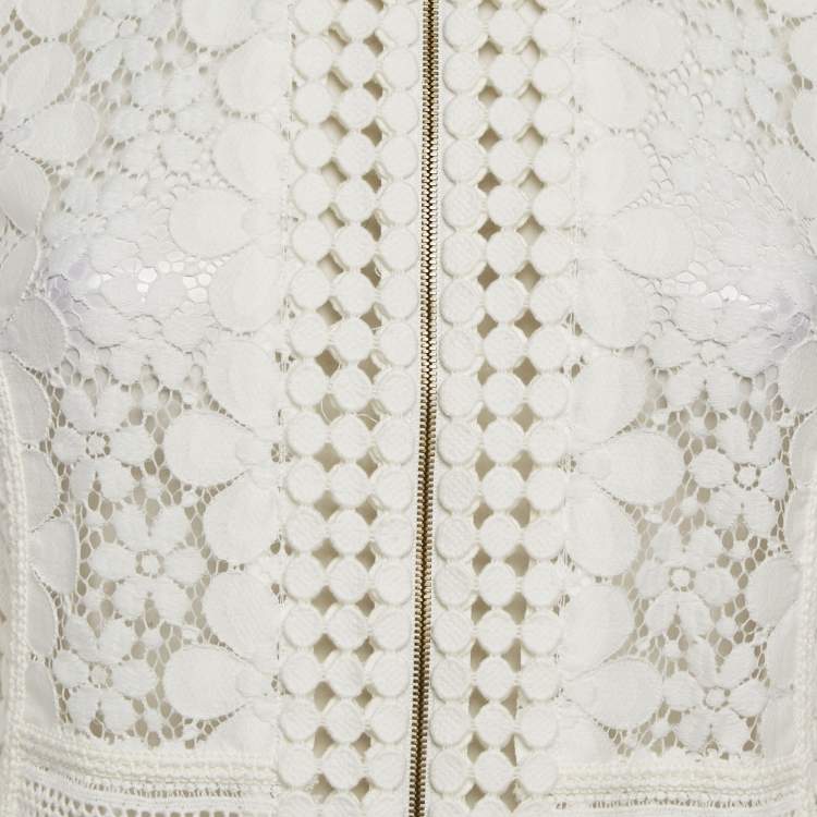 Pre Owned Diane Von Furstenberg White Guipure Lace Arlette Jacket M