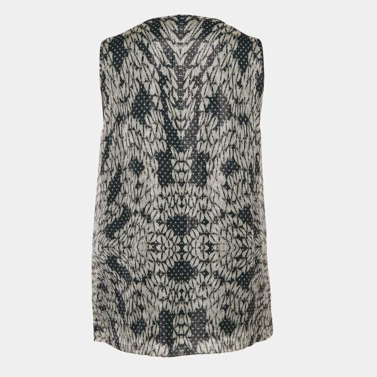 Pre Owned Diane Von Furstenberg Metallic Printed Silk Lurex Stud Detail Sleeveless Ade Top M