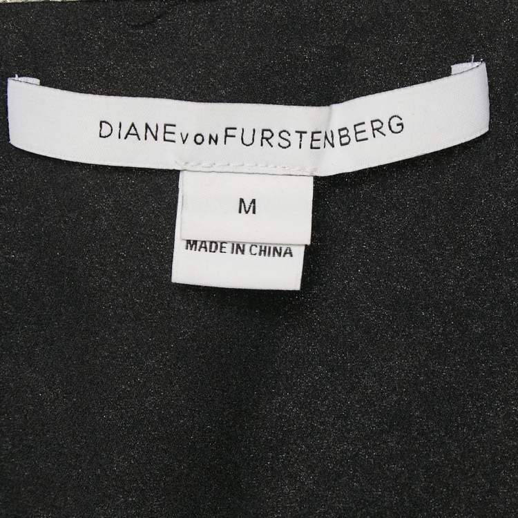 Pre Owned Diane Von Furstenberg Metallic Printed Silk Lurex Stud Detail Sleeveless Ade Top M