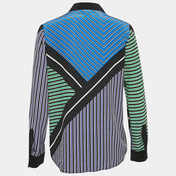 Pre Owned Diane Von Furstenberg Multicolor Striped Silk Valentina Shirt M