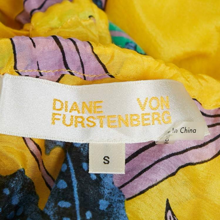 Pre Owned Diane Von Furstenberg Yellow Floral Print Cotton Blend Tie-Up Detail Maxi Dress S