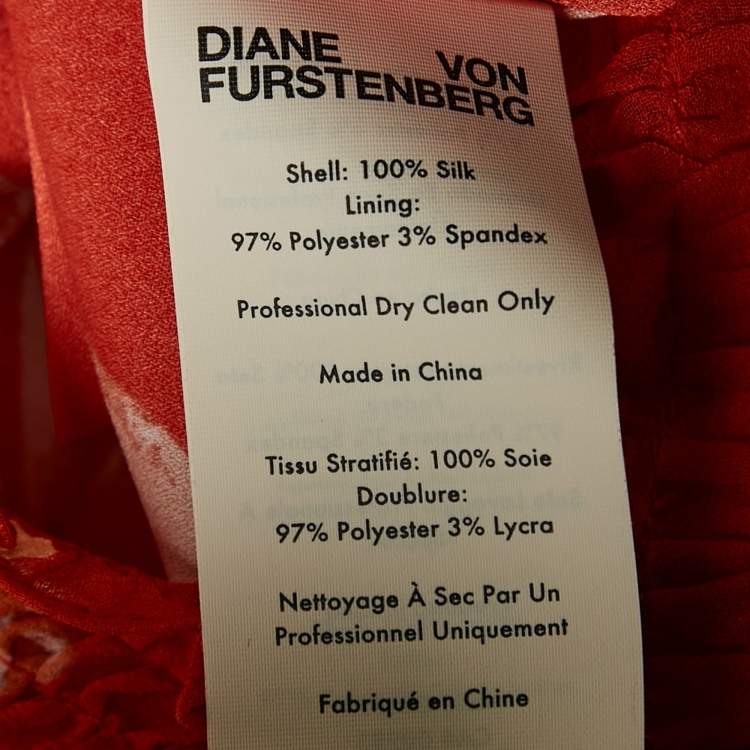 Pre Owned : Diane Von Furstenberg Orange Floral Print Silk Button-Front Ruffled Mini Dress M
