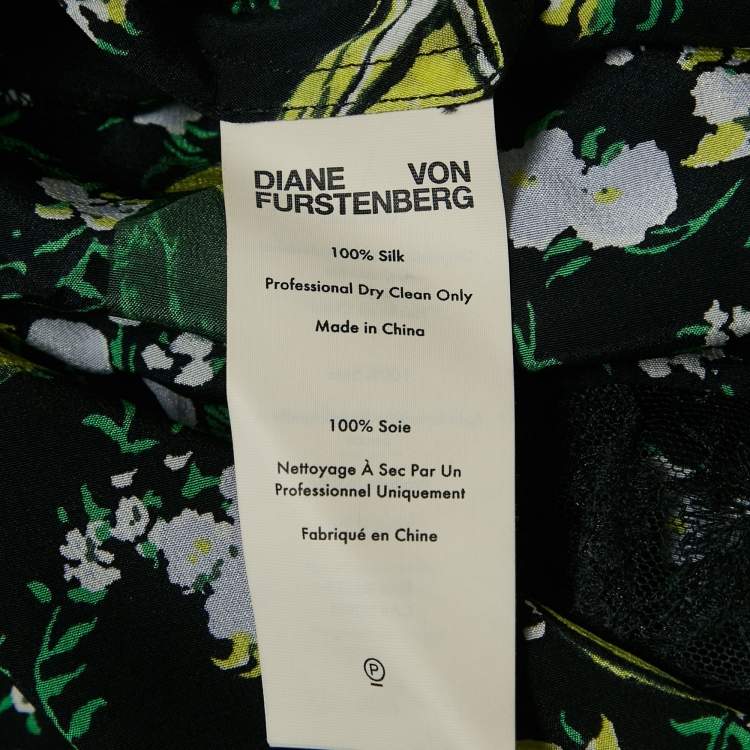 Pre Owned Diane Von Furstenberg Black Lemon Silk Sleeveless Midi Dress M