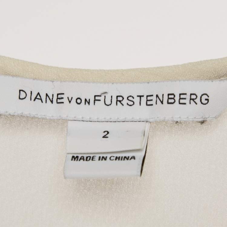 مملوكة مسبقًا Diane Von Furstenberg Cream Silk Pleated Jayne Blouse S