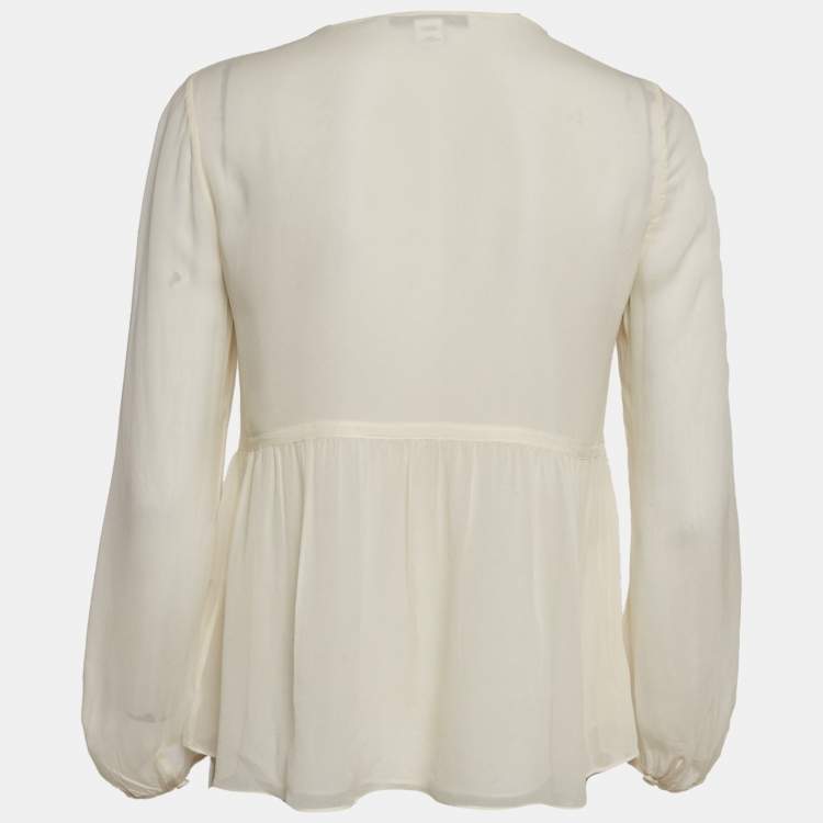 مملوكة مسبقًا Diane Von Furstenberg Cream Silk Pleated Jayne Blouse S