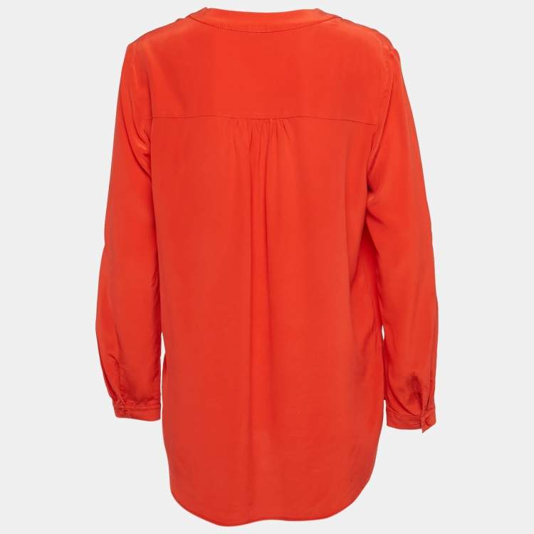 Pre Owned Diane Von Furstenberg Red Silk Half Placket Blouse M