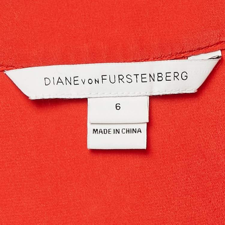 Pre Owned Diane Von Furstenberg Red Silk Half Placket Blouse M